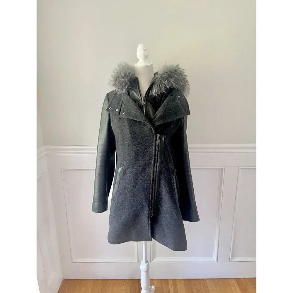 Intuition Paris Wool & Leather Jacket with Removable Fur Trim 42 - Picture 2 of 7
